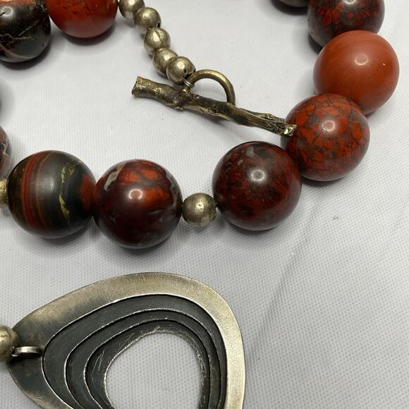Brutalist Brecciated Jasper Necklace Metal Beads, Sterling & Bronze Clasp 275g - Picture 9 of 14